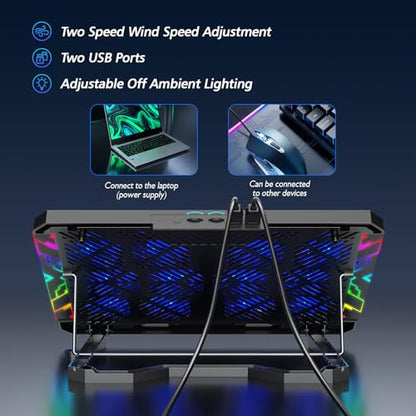 Laptop Cooling Pad with 12 Quiet Fans, Slim Portable for 12-17.3 Inch Laptop Cooler Stand with 5 Height Adjustable, Ergonomic Gaming Cooling Fan Pad with Two USB Ports & Phone Holder (Gear) - size: 12Fan-Gear