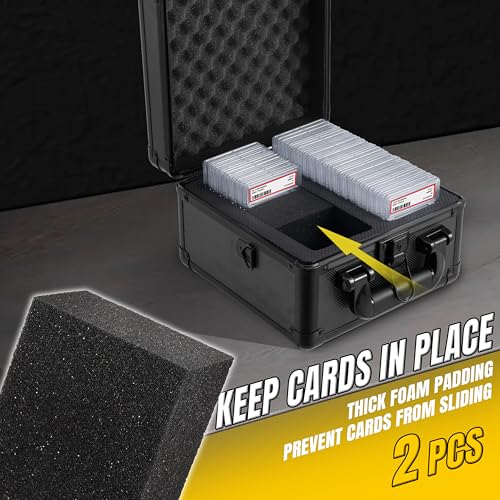 Graded Card Storage Box – Aluminum Alloy Trading Cards Case Holds 55+ Graded Cards, Sports Card Storage Box with Lock, Fits PSA, CSG, BGS (Small Black) - color: 2 Row-Black