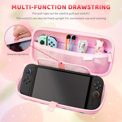 GLDRAM Pink Strawberry Carrying Case for Nintendo Switch 2 (2025), Cute Portable Hard Shell Travel Single Bag with 10 Game Card Slots & Shoulder Strap - color: Strawberry