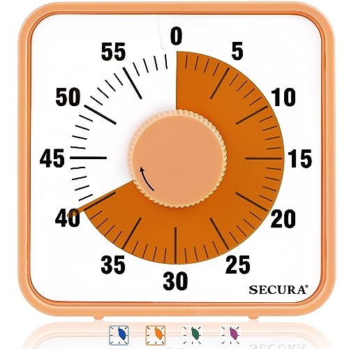 Secura 7.5 Inch Visual Timer, 60 Minute Oversize Countdown Visual Timer for Kids and Adults, Durable Mechanical Time Management Tool (Orange) - color: Orange