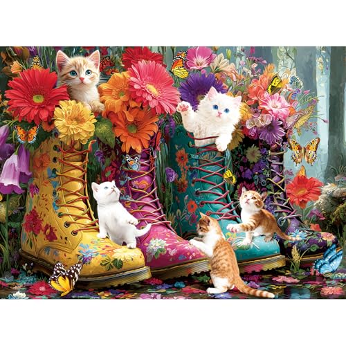 500 Pieces Puzzle for Adults, Puzzles for Adults 500 Pieces, Retro Martin Boots Cats Flowers Jigsaw Puzzle, Challenging Puzzle Perfect for Game Nights, 20.5 X 15 in - color: Retro Martin Boots