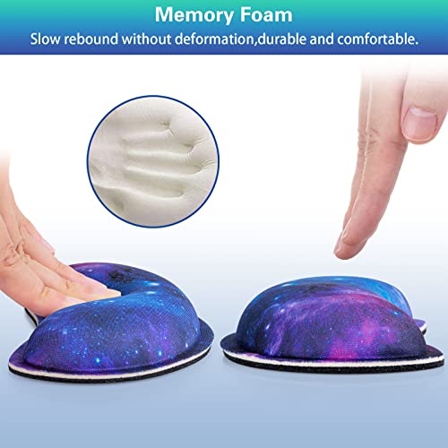 Mouse Wrist Rest, Canjoy 2 Pack Wrist Rest for Mouse Memory Foam Wrist Pad | Soft Fabric Mouse Wrist Rest Pad Support Cushion with Anti-Skid Rubber Base,Ergonomic Pain Relief Mouse Hand Rest - color: Blue Galaxy