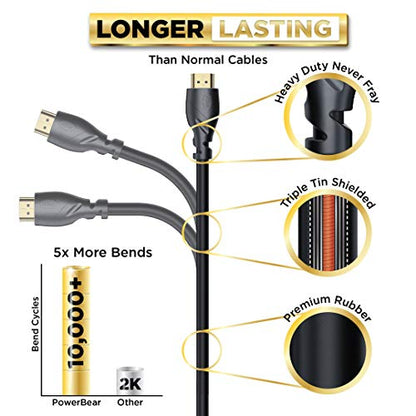 PowerBear 4K HDMI Cable 20 ft 1 Pack Long Hdmi Cable, Braided Nylon & Gold Connectors, 4K @ 60Hz, Ultra HD, 2K, 1080P, ARC & CL3 Rated | for Laptop, Monitor, PS5, PS4, Xbox One, Fire TV, & More - size: 20.0 ft