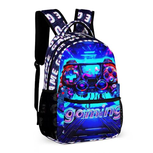 Gaming Print Backpack, 17 in Laptop Bookbag for Teens | All-over print design | 900D PU nylon | Tear & abrasion resistant | Premium feel | Vibrant | Built for heavy daily use - color: Color 1