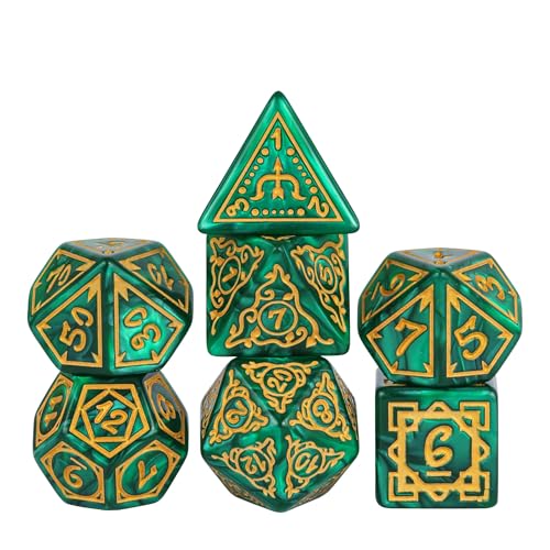 Dice DND, Polyhedral Dice Set(7 Pcs) D&D Dice with Leather Dice Bag for Role Playing Dice Games RPGs(Druid - Green) - color: Druid 7pcs G