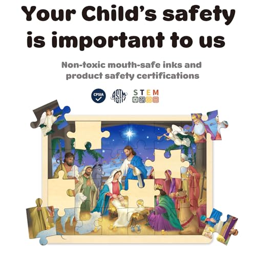 Nativity Scene Puzzle, 24 Piece Puzzle for 3 Year Old, Christmas Wooden Jigsaw Puzzles for Kids Ages 3-5 - style: 24 Piece