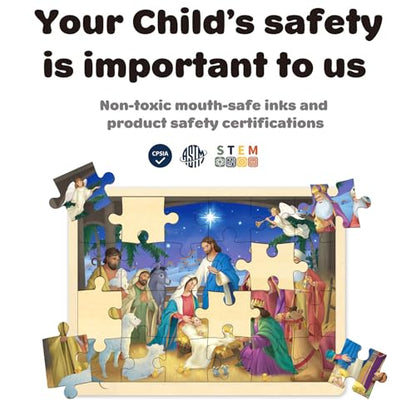 Nativity Scene Puzzle, 24 Piece Puzzle for 3 Year Old, Christmas Wooden Jigsaw Puzzles for Kids Ages 3-5 - style: 24 Piece