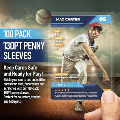 Premium Penny Sleeves for Trading Cards | Soft Trading Card Sleeves for Baseball Cards, Ultra Clear Plastic Pro Sports Card Sleeve, Football, MTG Collector Sleeve (Standard + Thick Options Available) - style: 130PT - 100 Count