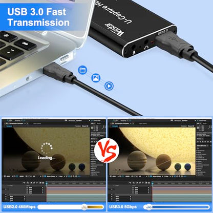 Wiistar Audio Video Capture Card 1080P60fps USB3.0 HDMI Video Recording | Support YUY2 4K30Hz HDMI Loopout with Microphone for Game Recording Live Streaming Compatible with Windows Mac OS System