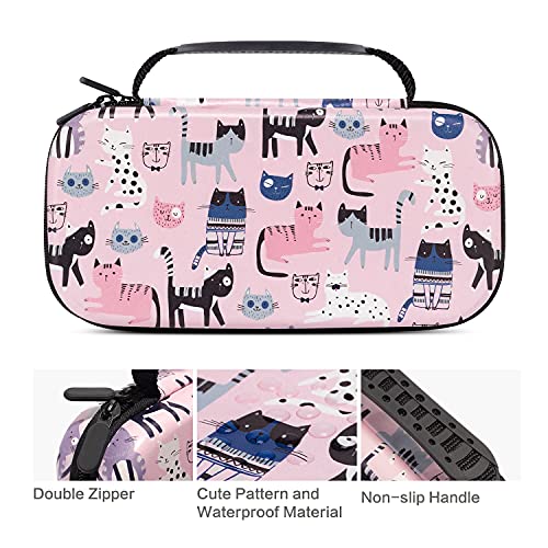 CutebriCase Nintendo Switch Case OLED Model 2021 & 2017, Cat Pink, Hybrid Hard Shell, 16 Game Card Slot, Portable Handle - color: Pink Cats