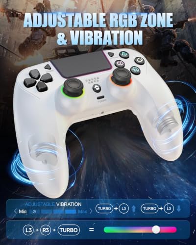 GUOC LED Wireless Controller for PS5 with Hall Effect Joystick and Trigger,4 Macron Boutton Extended Grip Controller Compatible with PS5 Pro/Slim, Dual Vibration, Remap/Turbo Function