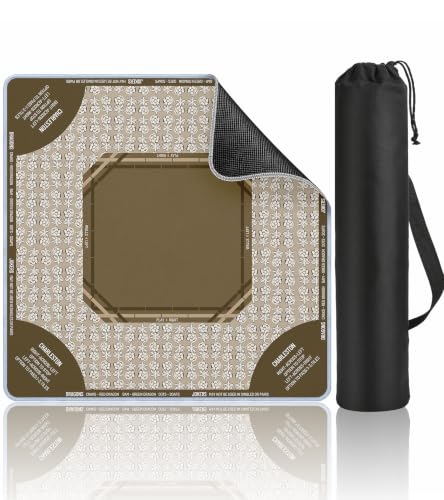 Travel Mahjong Mat Table with Rules Mah Jong Mat Neoprene Chinoiserie Floral Majong Learning Mat Instructions Mahjong Gifts Women Unique Non-Slip Rubber Pad, 21" x 21", Brown Floral - color: Brown Floral, size: 21" x 21"