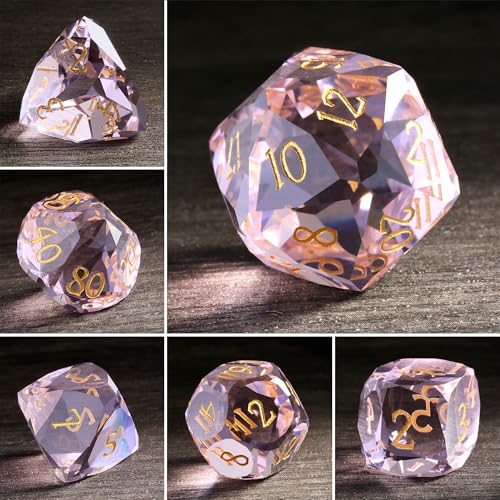 DNDND 7-Piece Glass DND Dice Set - Multifaceted Pink Dice Set for Dungeons and Dragons, Tabletop Gaming, Collectors | Premium Gift Box & Durable Design (Pink) - color: Pink