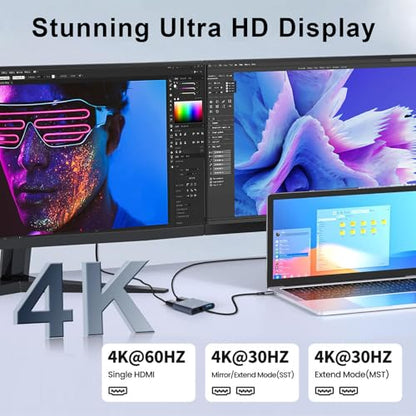 USB C to Dual HDMI Adapter, 4K@60Hz HDMI Splitter for Dual Monitors with USB 3.0, 100W PD Charging, HDMI Splitter Extended Display for MacBook Air/Pro, Dell XPS, HP, Surface, Chromebook - size: 4 IN 1 USB C Hub
