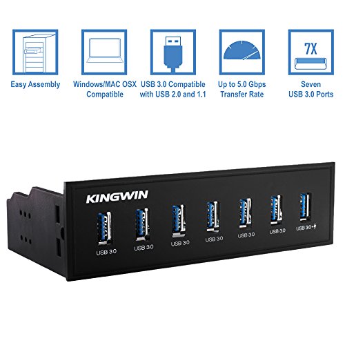 Kingwin Front Panel USB 3.0 Hub 7 Port & One Fast Charging USB 2.1A Charging Port - size: 7 Port USB Hub