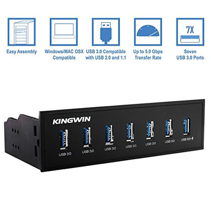 Kingwin Front Panel USB 3.0 Hub 7 Port & One Fast Charging USB 2.1A Charging Port - size: 7 Port USB Hub