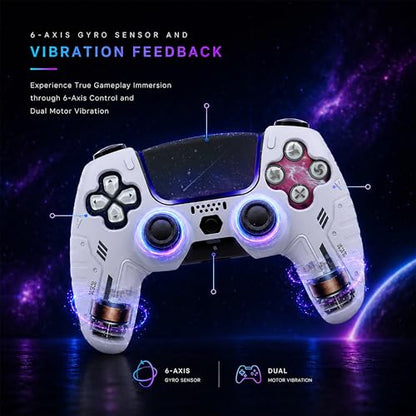 BEllTAYN Wireless Controller for PS5 with 3D Hall Effect Joysticks, Bluetooth 5.0 Connectivity, Dual Vibration, 6-Axis Motion Control, Design for Smooth and Comfortable Gaming Compatible with PS5 and Windows PC (Galaxy White) - color: Galaxy White