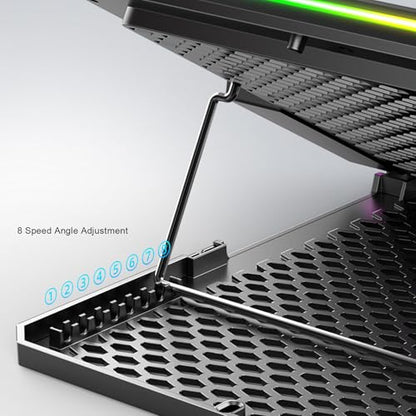 Gaming Laptop Cooling Pad, RGB Laptop Cooler Stand, 8 Levels Height Adjustable, Laptop Cooler with 2 USB Ports for Various Devices from 12 to 19 Inches (14 Fans)