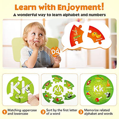 SYNARRY Number and Alphabet Puzzles for Kids Ages 4-6, Alphabet Learning Toys for Kids Ages 3-5, ABC Puzzles Preschool Learning Activities Educational Toys Gifts for 3 4 5 6 7 8 Year Old Boys Girls - style: ABC+numbers(circle)