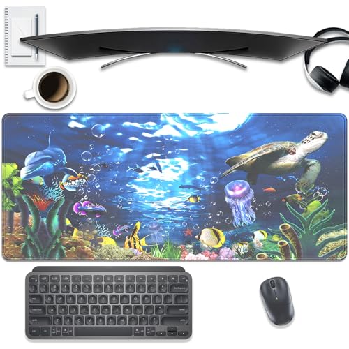 Turtle Large Gaming Mouse Pad Desk Pad, 27.5x11.8in Extended Keyboard Mouse Mat with Stitched Edges, Waterproof Non-Slip Rubber Base for Office Laptop Computer Home - color: Turtle