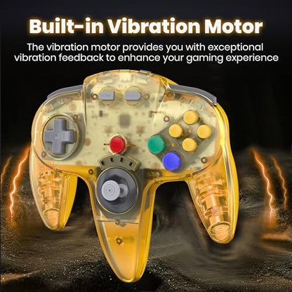 Wireless N64 Controller Made for Switch 1 & 2, N64 Console, (Clear Yellow) | (Built-in Vibration) (Rechargeable) (3D Analog Stick), 2.4 GHz USB & N64 Receiver Made for Switch Online, Windows PC, macOS - color: Transparent Yellow