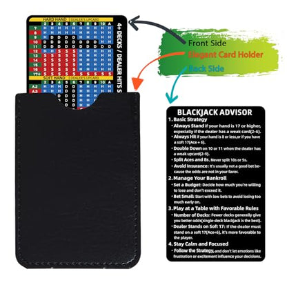 Gimao 2 PCS Metal Thick Blackjack Strategy Card with Leather Sleeve, Stainless Steel Blackjack Basic Chart Cards Wallet Size Book Allowed at Blackjack Table in The Casino 4+ Decks Hit Soft 17 (2) - color: 2pcs