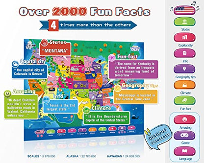 Bilingual Interactive for Kids Talking USA Map Alphabet Poster for Toddlers Learning and Educational Toys,Talking Educational Chart for Ages 3 to 12 Years Old,Learning ABC Letters for Preschool/Gift - style: USA Map & Alphabet Poster