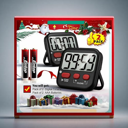 2 Pack Digital Timer for Kids Classroom Kitchen Timers for Cooking | w/ Battery, Easy to View, Alarm, Mute Mode, Count Down/Up, Magnetic, Kickstand, Hanging, Classroom Timer for Teacher Supplies - color: New Black