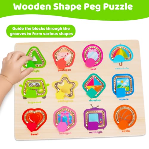 Melofaver Montessori Wooden Movable Color Shape Board Puzzle for Toddlers | Wooden Shape Matching Game, Preschool Educational Learning Toys, Christmas Birthday Gifts for Kids 3 4 5 Years Old Boys Girls