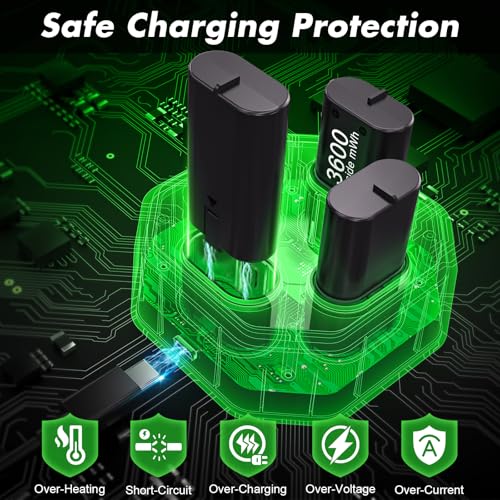 4 Pack Rechargeable Battery Pack Compatible with Xbox Series S/X,Charger Dock with 4 x 3600mWh NiMH Controller Battery Pack for Xbox One Wireless Controller - color: Black