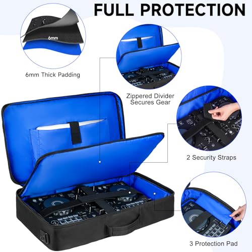 DJ Controller Case Compatible with Pioneer DDJ-FLX4/DDJ-REV1/DDJ-SB3/400 | Multi-Pocket for 16" Laptop,Mic & Headphone,Padded DJ Backpack for Numark Mixtrack Pro FX,Mixstream Pro,Hercules Inpulse 500