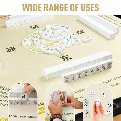 Mahjong Mat 32.4” x 32.4”, 3mm Thick Non-Slip Rubber Back Mahjong Table Mat, Noise Reduction Waterproof Mahjong Game Mat for Table, Mahjong Tile Mat for Cards, Dominoes & Board Games - color: Champ