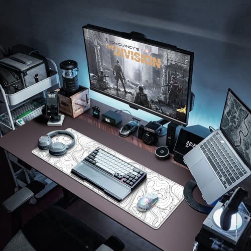 Canjoy Gaming Mouse Pad, Topographic Large Extended Mouse Pad 31.5x11.8inch | Full Desk Mousepad Keyboard Mat Big Large Mouse Pads for Desk Extended Computer Mat with Anti-Slip & Double Stitched - color: White Topographic, size: 800*300mm