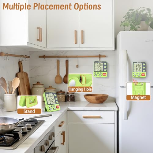 Digital Dual Triple Kitchen Timer, 3-Channel Magnetic Countdown Timer for Cooking, Large Display Stopwatch Multi Food Classroom Timer Loud Alarm for Seniors Teachers Battery Included (Green) - size: YS318 Green