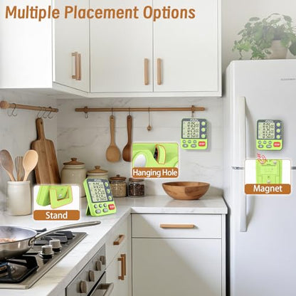 Digital Dual Triple Kitchen Timer, 3-Channel Magnetic Countdown Timer for Cooking, Large Display Stopwatch Multi Food Classroom Timer Loud Alarm for Seniors Teachers Battery Included (Green) - size: YS318 Green
