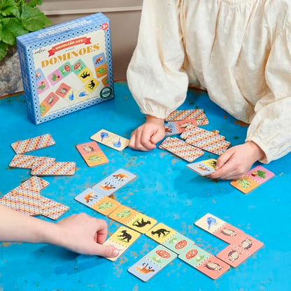 eeBoo: Dominoes: Busy Woods - 28 Colorful Tiles, Animal & Nature Themed, Classic Matching Family Game, Tile Laying, Kids Ages 3+, 2-4 Players