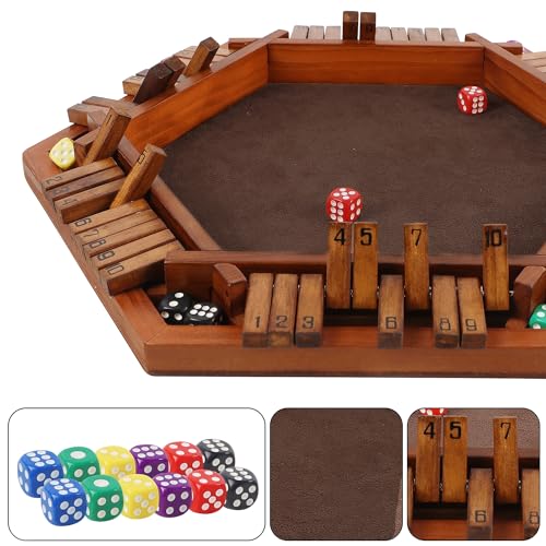Juegoal Wooden Shut The Box Dice Game for 1-6 Players, Upgrade Tabletop Board Game with 12 Dice for Kids Adults Families, Classics Travel Portable Classroom Home Party Pub Board Game Sets - style: 6 Players