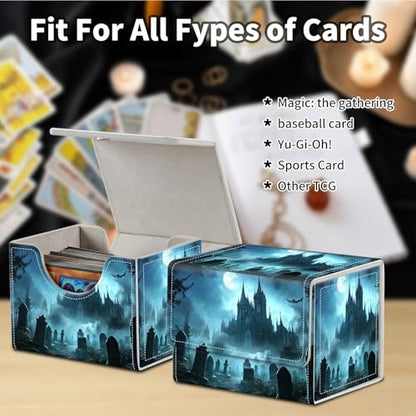 Stylish MTG Deck Box for 110+ Cards, Magnetic Commander Deck Case with Bonus Game Card Pouch, Durable Storage for TCG and Sleeved Magic Cards, Gothic Cemetery - color: Gothic Cemetery