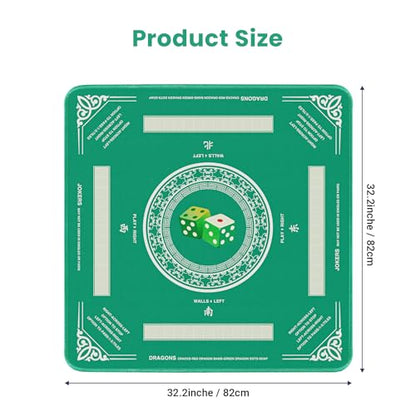 Mahjong Mat with Rules, 32.2 Inch Square Mahjong Mats for Table, Noise Reduction Mah Jong Mat, Rubber Anti-Slip Base for Board Games, Tiles Game & Dominoes Green Dice - color: Green Dice