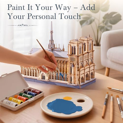 Rowood 3D Puzzles for Adults,Wooden Architecture DIY Model Kit Building Set for Adults, Notre-Dame de Paris Cathedral and Castle Collection,Birthday for Women Friends - style: Paris Cathedral