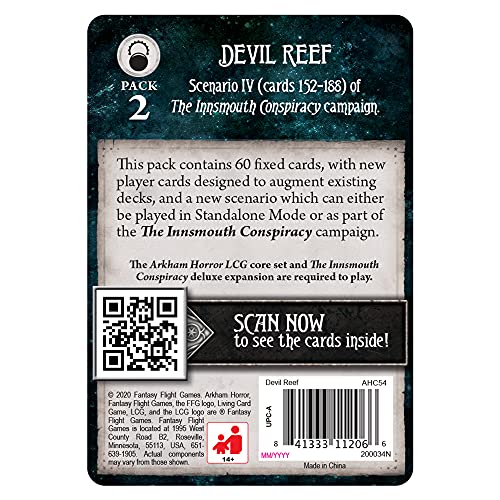 Arkham Horror The Card Game Devil Reef MYTHOS PACK | Horror Game | Mystery Game | Cooperative Card Game for Adults | Ages 14+ | 1-2 Players | Average Playtime 1-2 Hours | Made by Fantasy Flight Games - size: Mythos Pack, style: Devil Reef