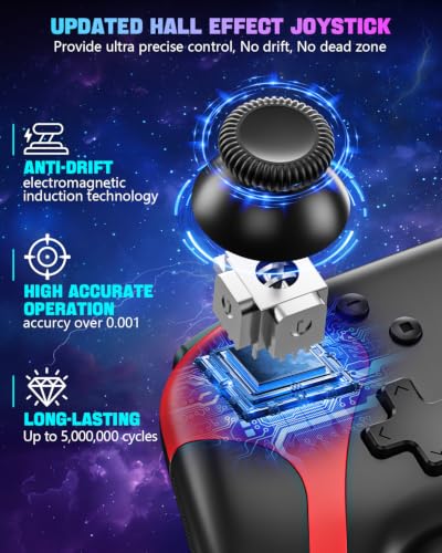 GaloDrmy Wireless Switch Controllers for Nintendo Switch/OLED/Lite/Switch 2 | 1000mAh Rechargeable Switch Pro Controller with 10 Color LED/Motion Control/Wake Up/Turbo/Hall Effect Joysticks, Red & Blue - color: Red & Blue