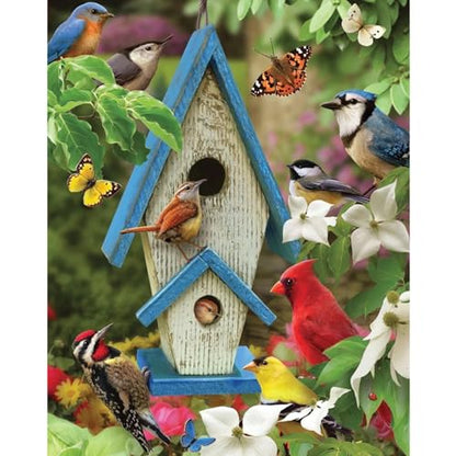 Bits and Pieces Jigsaw Puzzles for Adults 100 Pieces - Summer Song Birds | 15" x 19" Jigsaw Puzzle 100 Pieces - Birdhouse Summer Birds Puzzle - Extra Large Piece Puzzles for Seniors - Letters on Backs - size: 100 Piece Puzzle