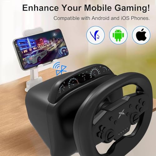 NBCP Gaming Racing Wheel and Pedals, 270 Degree Wireless Bluetooth Steering Wheel with Dual-Vibration Motors, Pro Racing Wheel for PC,PS4,PS3,Switch,Android Mobile Phones