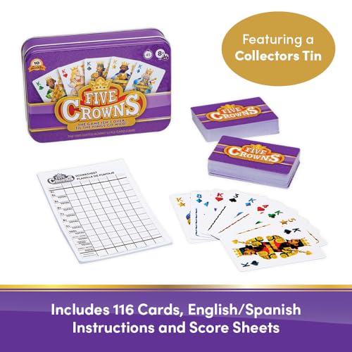 Five Crowns Collectible Tin – Card Game for Kids and Adults, Family Game Night, The Game isn’t Over Until the Kings Go Wild, 5 Suited Rummy Style Card Game, 1-7 Players, Ages 8+ - style: Five Crowns
