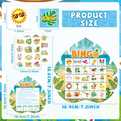 39Pcs Hawaiian Bingo Game for Adults Kids 24 Players Tropical Summer Palm Leaves Bingo Game Cards with Reward Stickers for Family Friend Student Large Group Activities Luau Theme Party Supplies Favors - style: Hawaiian