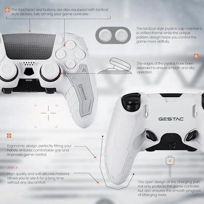 Tactical Skin Set for PS5 Edge Controller, Anti-Slip Silicone Protective Cover Skin Case Compatible with PS5 Edge Wireless Controller with 2 Thumb Grip Caps - Dawn White - color: Dawn White