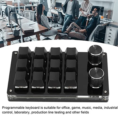 Ejoyous Macro Keyboard, One Handed Macro Mechanical Gaming Keypad 12 Key Programmable Keyboard with Knob for Office Games Compatible with Vista (Black) - color: Black