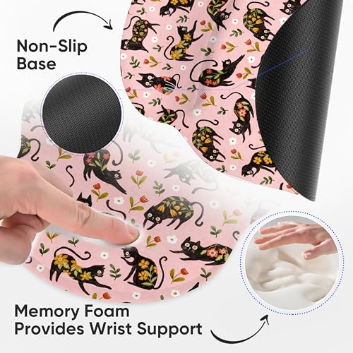 Ergonomic Mouse Pad with Wrist Support,Non-Slip Rubber Base for Computer Laptop & Mac,Lightweight Rest for Home,Office & Travel (Flowers Cats) - color: Flowers Cats