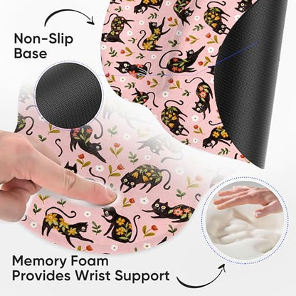 Ergonomic Mouse Pad with Wrist Support,Non-Slip Rubber Base for Computer Laptop & Mac,Lightweight Rest for Home,Office & Travel (Flowers Cats) - color: Flowers Cats
